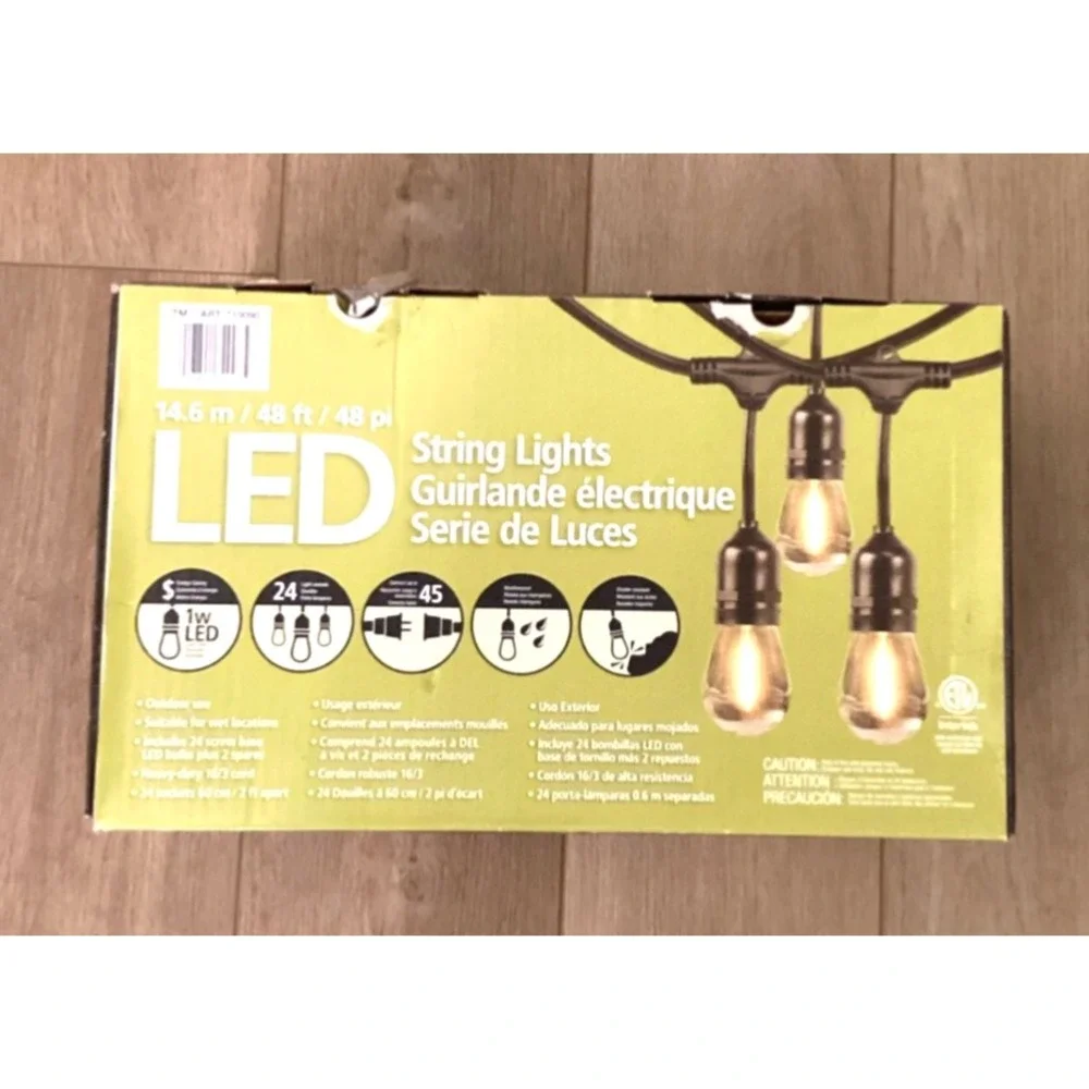 Feit Electric  48ft LED String Light - Black 24 Sockets/ LED Bulbs New Open Box
